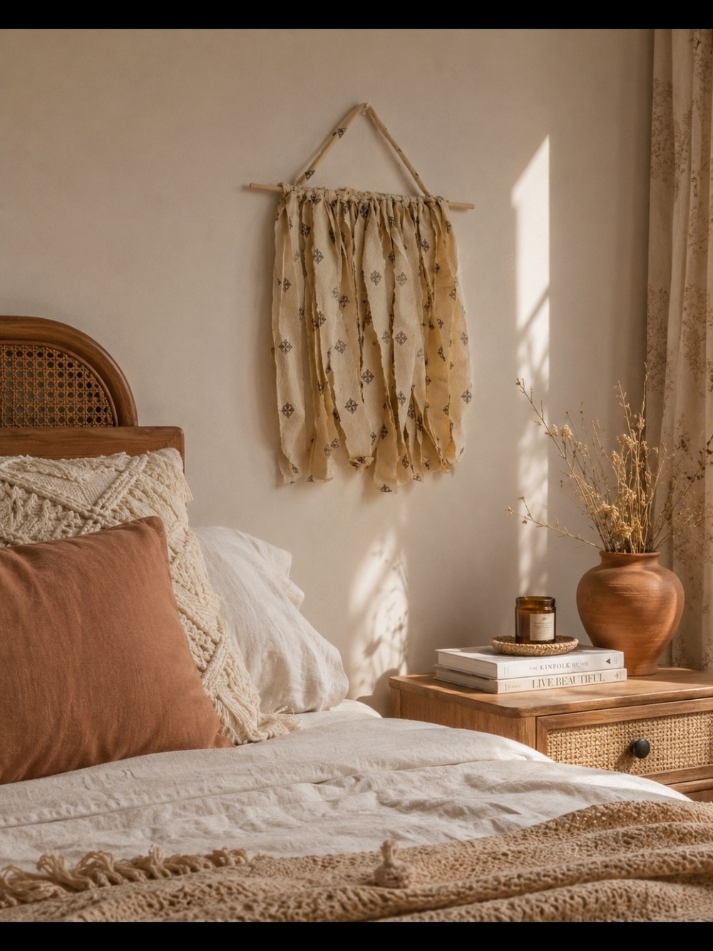 4/$15 Boho Beige Tassel Wall Hanging - Neutral Textile Decor